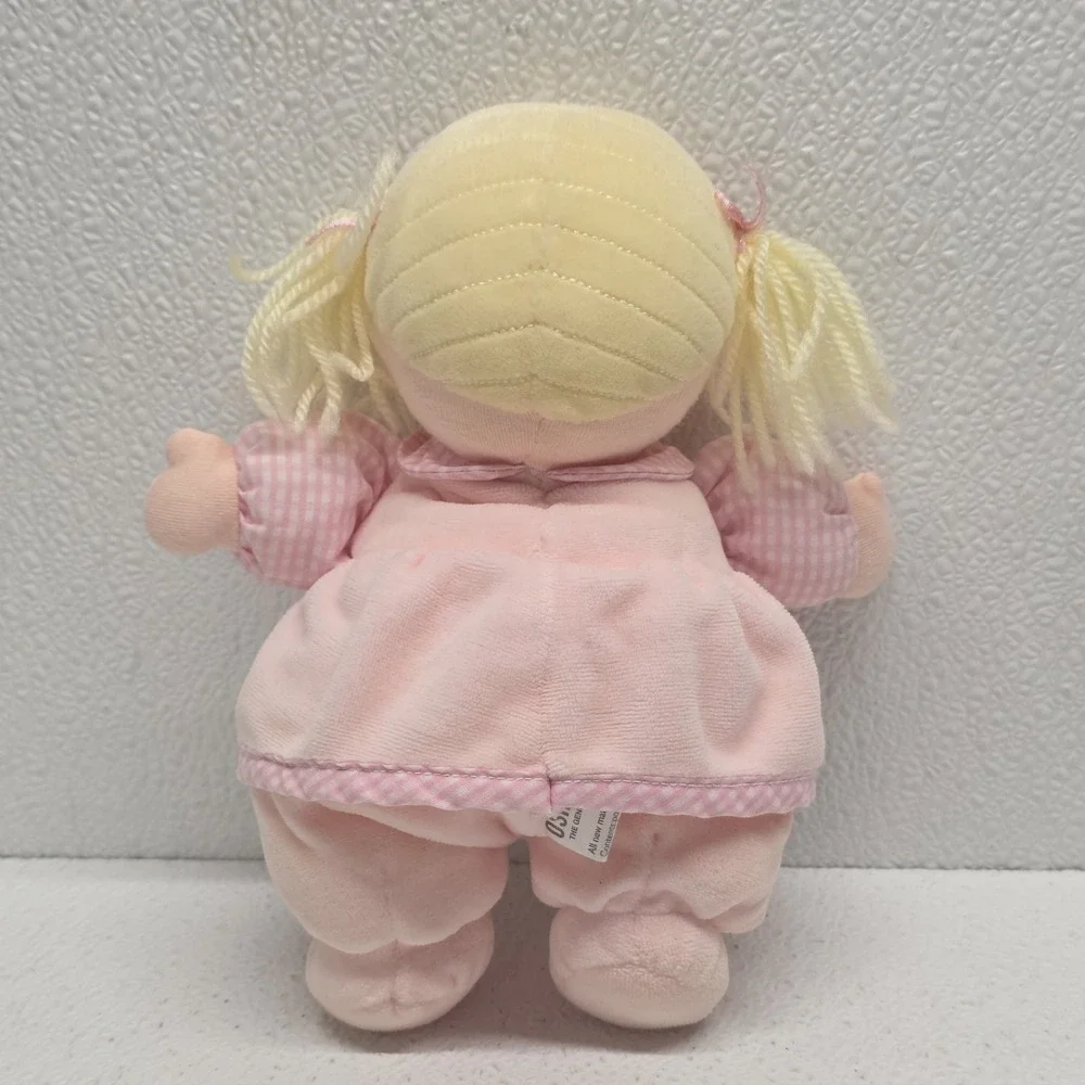 Oshkosh Blonde Baby Doll Blue Eyes Pink Rattle Plush Floral Dress